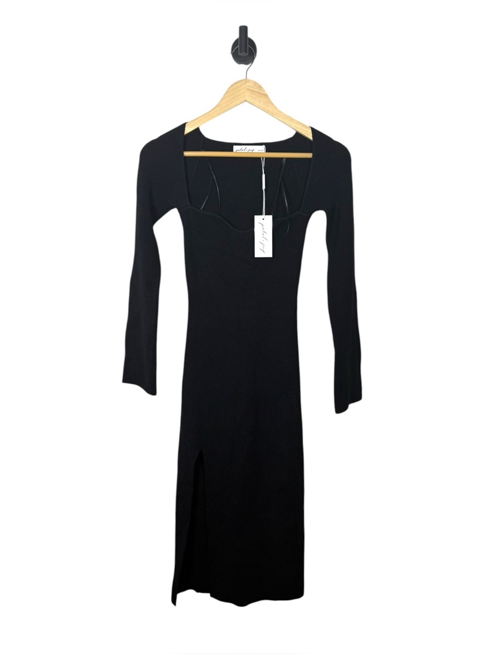 Petal + Pup Aquerelle Ribbed Sweetheart Midi Dress Black Side Slit Sz 4